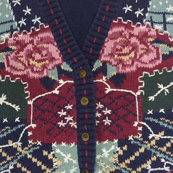 White Stag Womens Size Large Crocheted Embroidered Vest Floral Pattern Blue - Picture 5 of 8